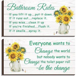 2 Pieces Bathroom Wall Decor Bathroom Rules Flower Wall Art Funny Ocean Beach
